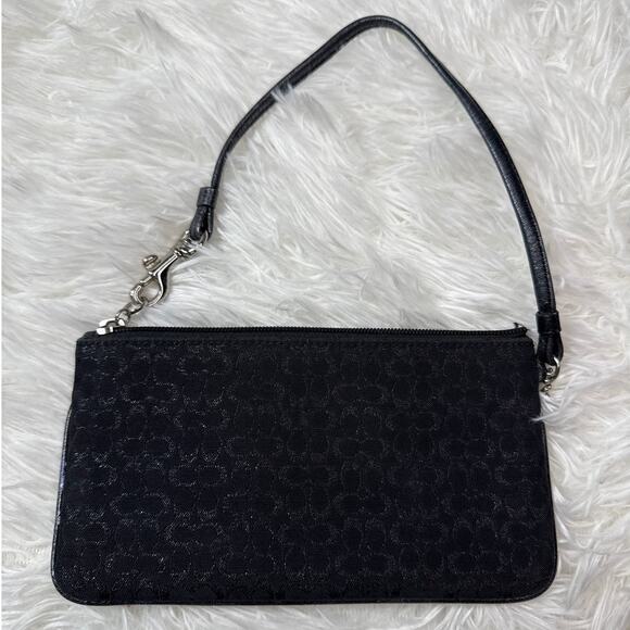 Vintage COACH y2k Black Metallic Silver Signature Canvas Wristlet - Picture 2 of 8